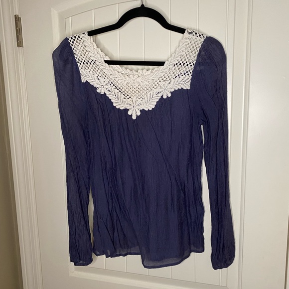 Double Zero Tops - Blue sheer blouse - Size Small